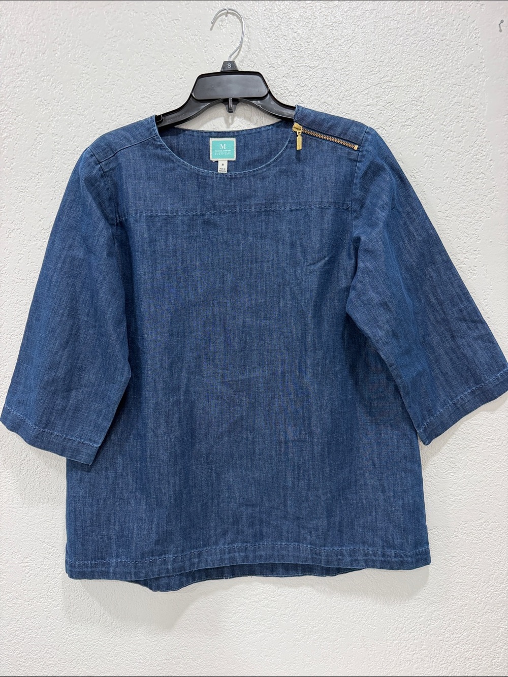 Martha Stewart Denim Top with Shoulder Zip - Blue Medium